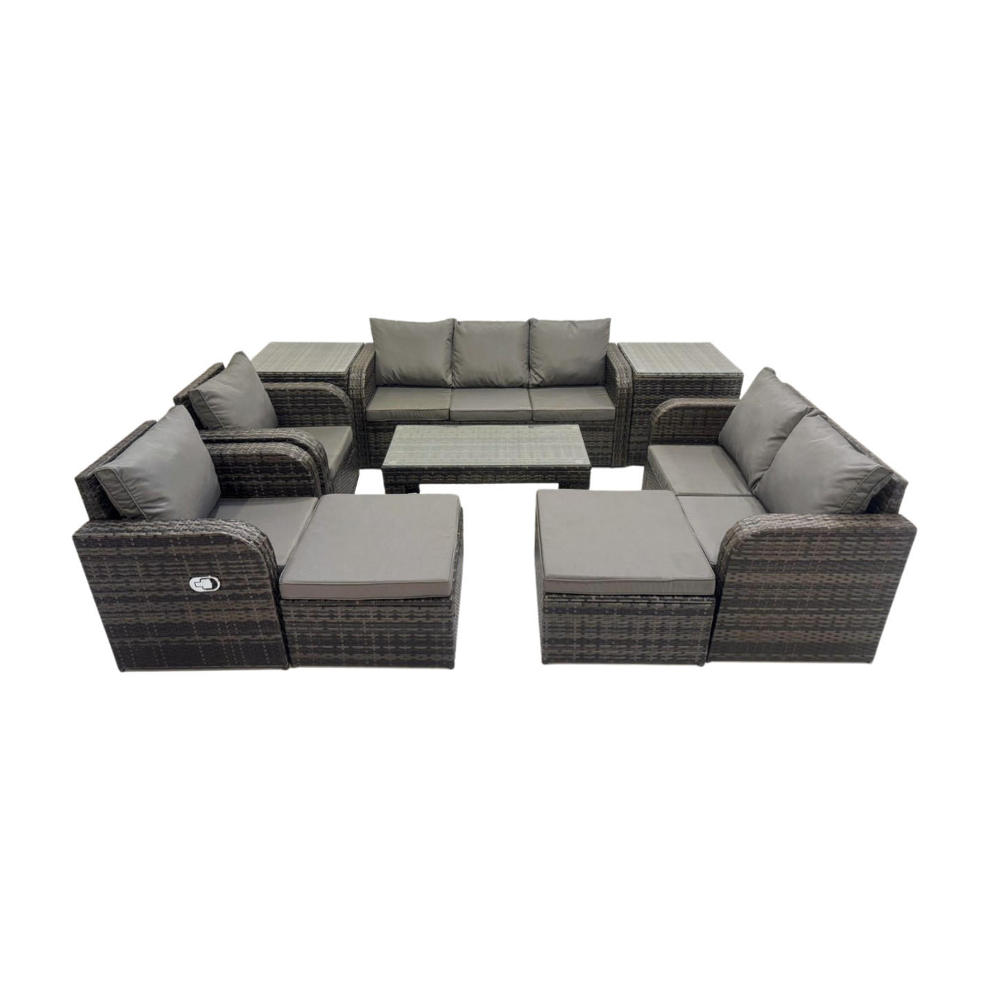 GARTENSOFA SET mit rechteckigem COUCHTISCH Polyrattan 9-Sitzer Dunkelgrau - Dunkelgrau/Grau, Glas/Kunststoff - Fimous