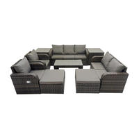 GARTENSOFA SET mit rechteckigem COUCHTISCH Polyrattan 9-Sitzer Dunkelgrau - Dunkelgrau/Grau, Glas/Kunststoff - Fimous