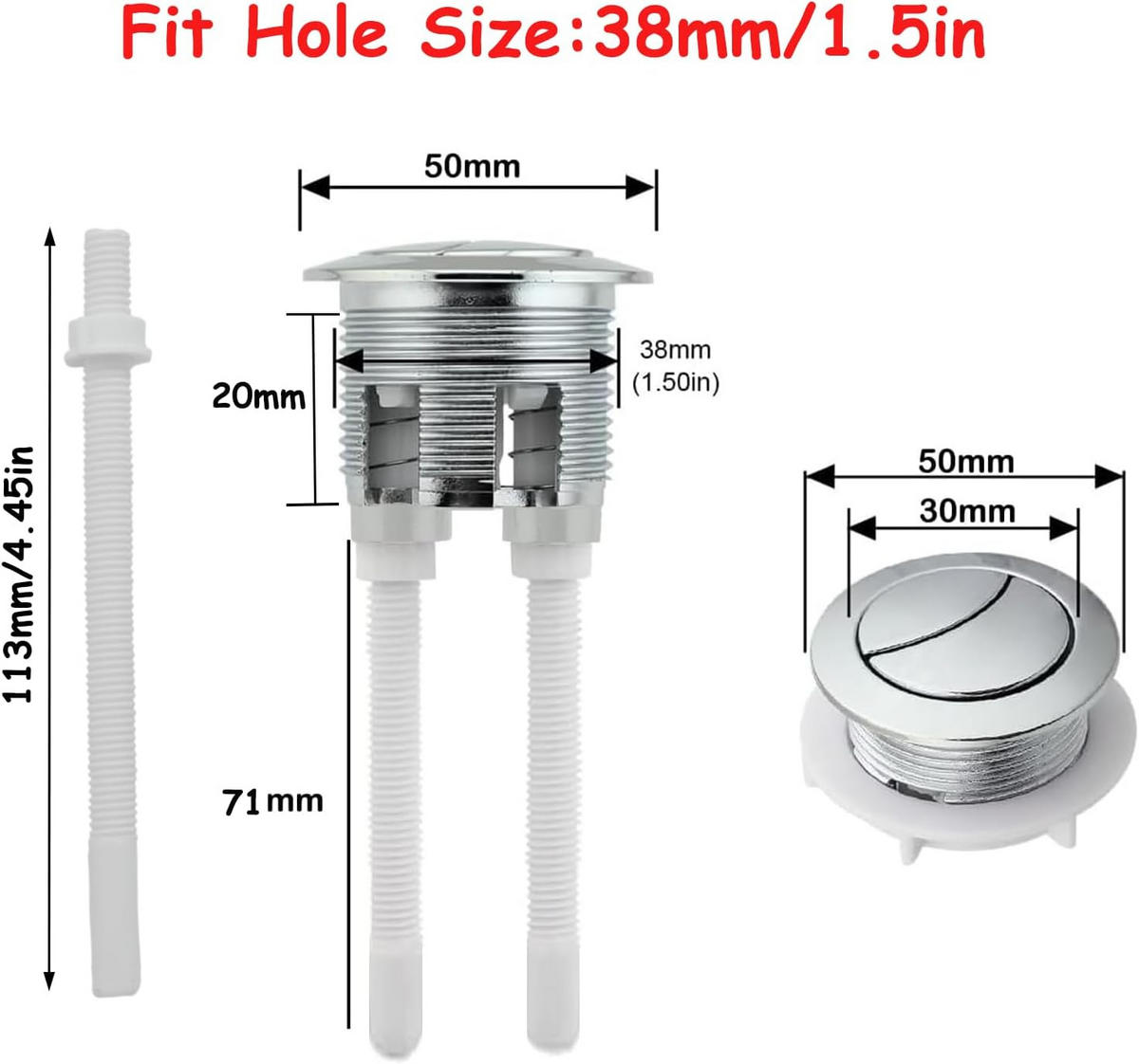 WC-SPÜLTASTE, Doppelhebel, silber, 3.8 cm Durchmesser,2er-Pack - Silberfarben, Kunststoff (5/7/11cm)