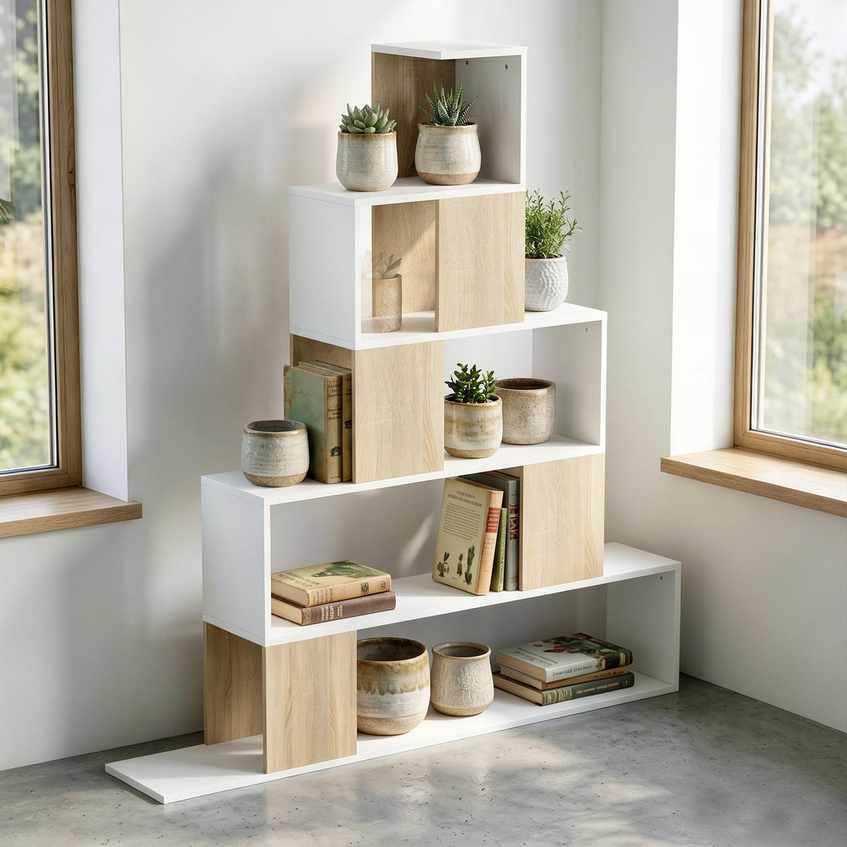 BÜCHERREGAL,5-STÖCKIG Stufendesign 120x22x131,5cm,weiß-holz - Weiß, Holzwerkstoff (120/131.5/22cm) - Vallsero