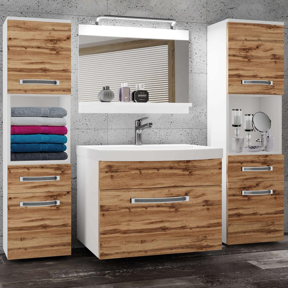 BADMÖBEL Badezimmer Wotan Eiche Matt - Eiche Wotan, Holz (140/113/40cm) - B BELINI GROUP