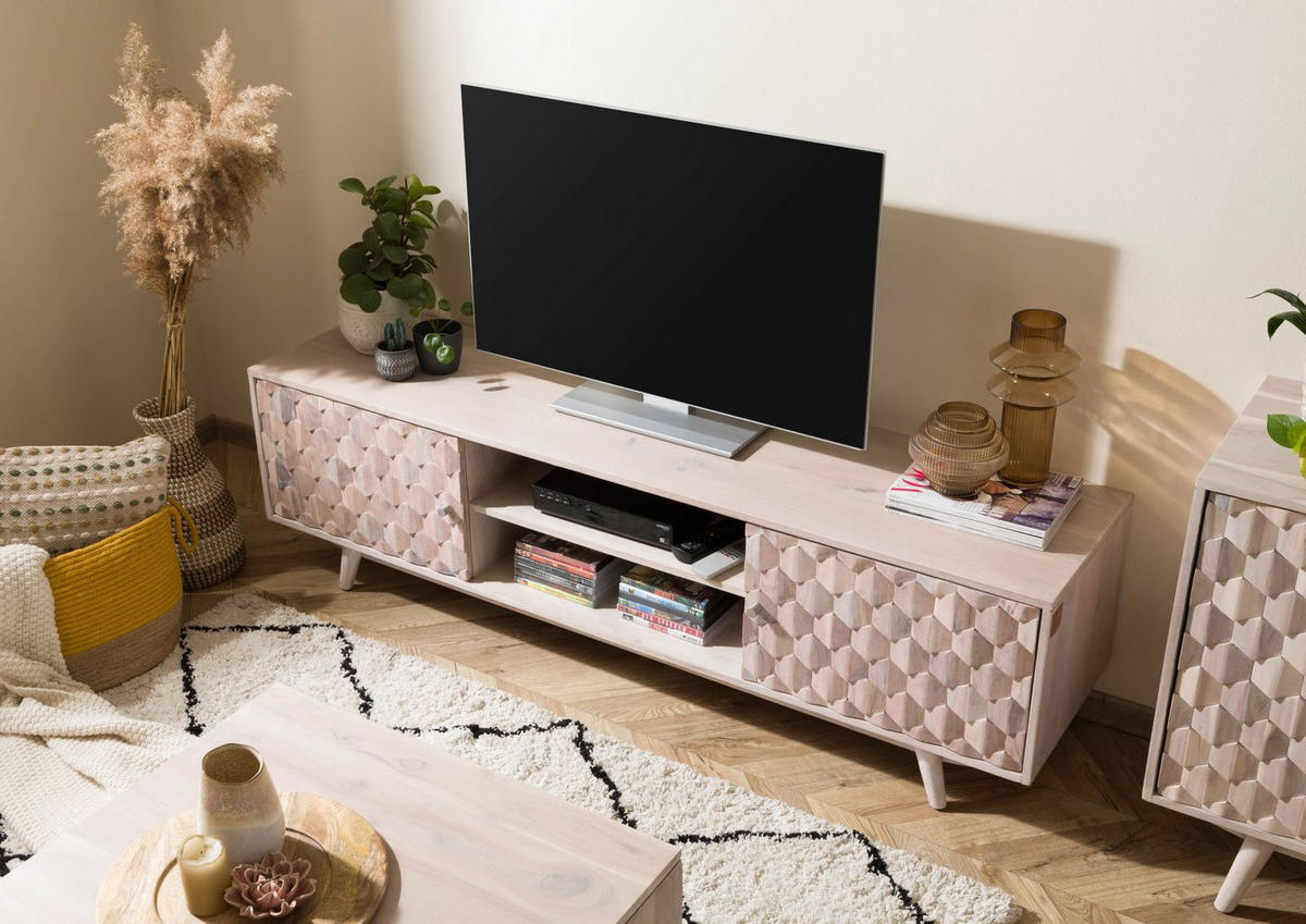TV-BOARD Akazie 170x42x48 weiß lackiert MOSAYK #211 - Weiß, Holz (170/48/42cm) - Massivmoebel24