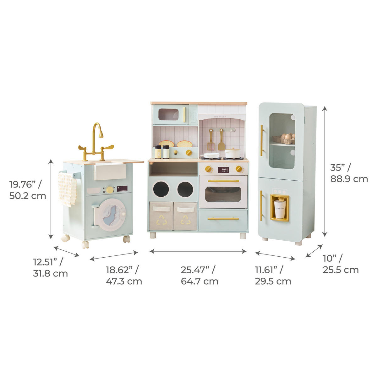KINDERKUCHE 3-teilige modulare Holz, 89cm, Grun - Grün, Holzwerkstoff (142/28/89cm) - Teamson Kids