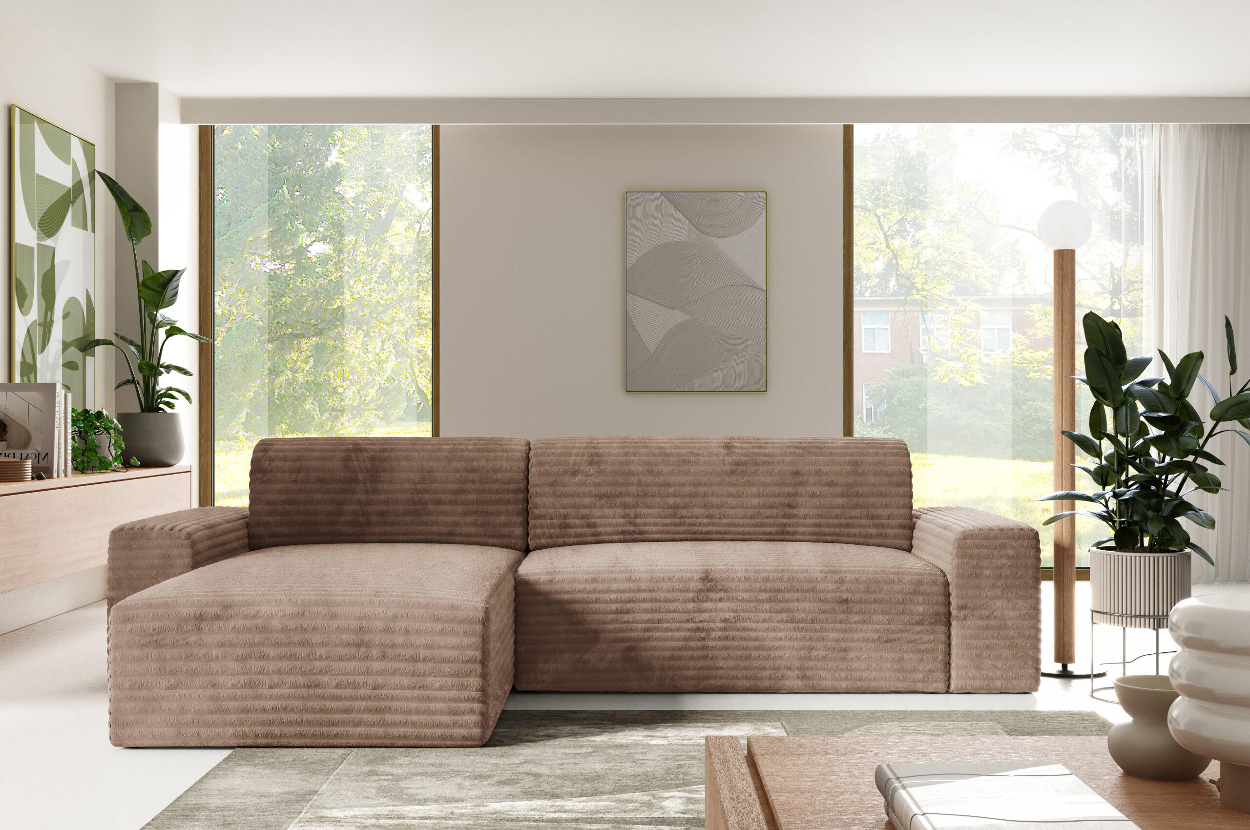 ECKSOFA mit Schlaffunktion Beige - Beige/Schwarz, Holz/Holzwerkstoff (300/185cm) - Furnisell