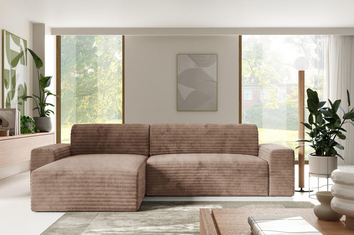 ECKSOFA mit Schlaffunktion Beige - Beige/Schwarz, Holz/Holzwerkstoff (300/185cm) - Furnisell