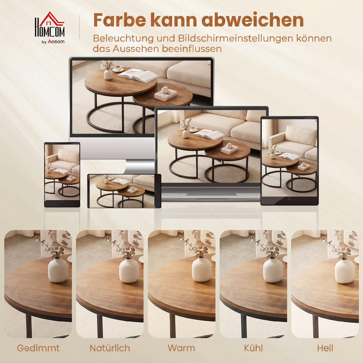 COUCHTISCH 2er Set Spanplatte Metall Braun - Schwarz/Braun, Holzwerkstoff/Metall (60/60/45cm) - HOMCOM