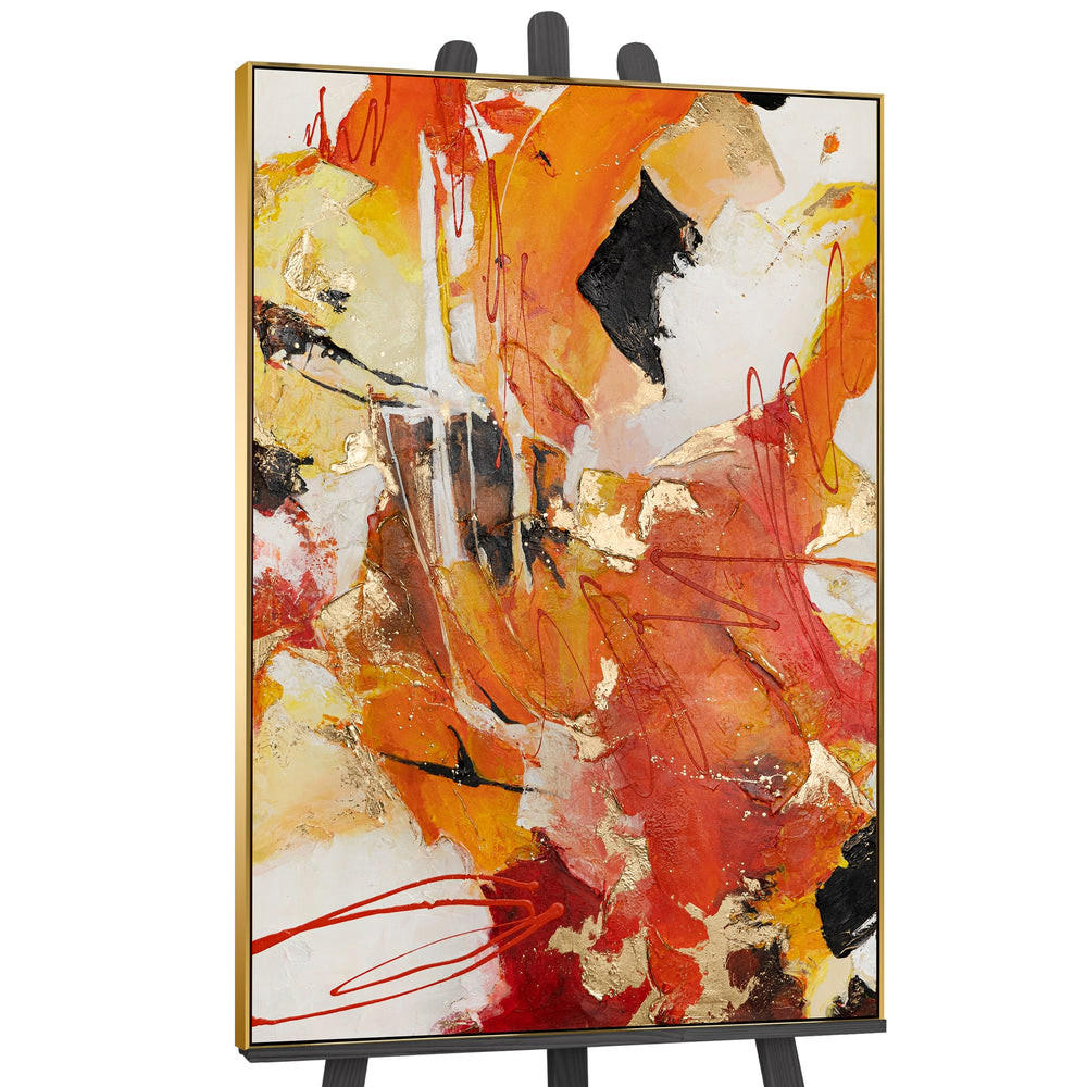 GEMÄLDE Orangene Explosion Schattenfugenrahmen Gold 140x100 cm - Goldfarben, Holz (140/100cm) - YS-art gallery