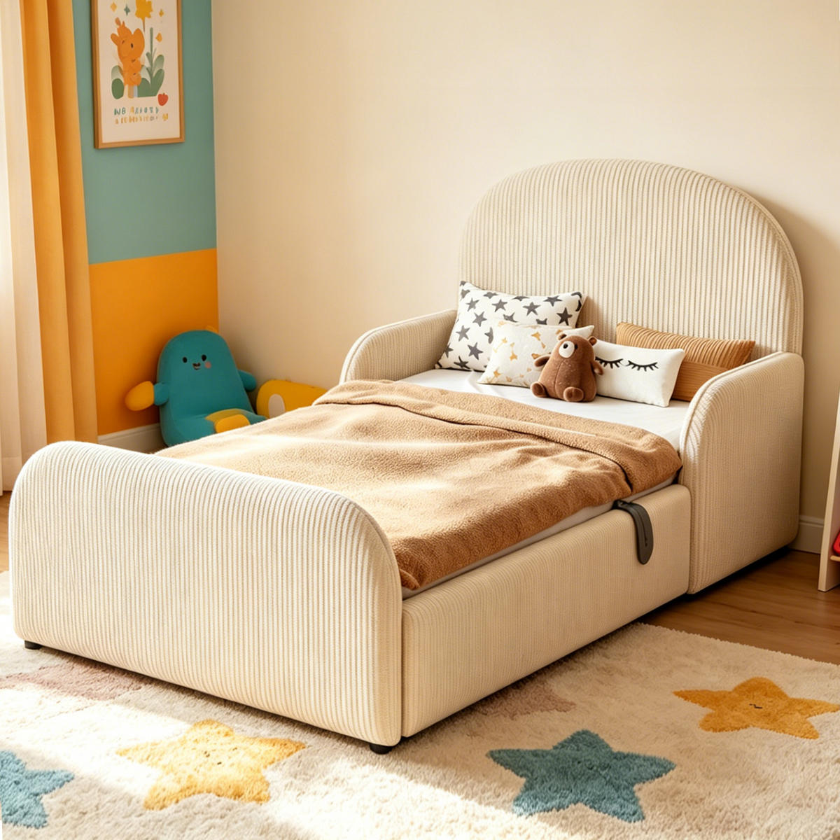 KINDERBETT mit Stauraum 90x200 cm Samt Beige - Beige, Metall (90/200cm) - Meubliv