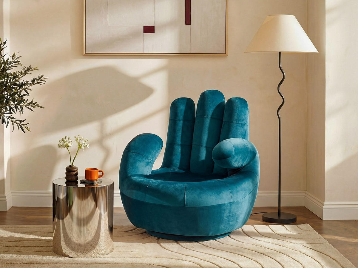 SESSEL mit gerader Rückenlehne - 1 Person - Stoff, Samt - Blaugrün - - Grün, Textil (82/89/78cm) - Vente-Unique