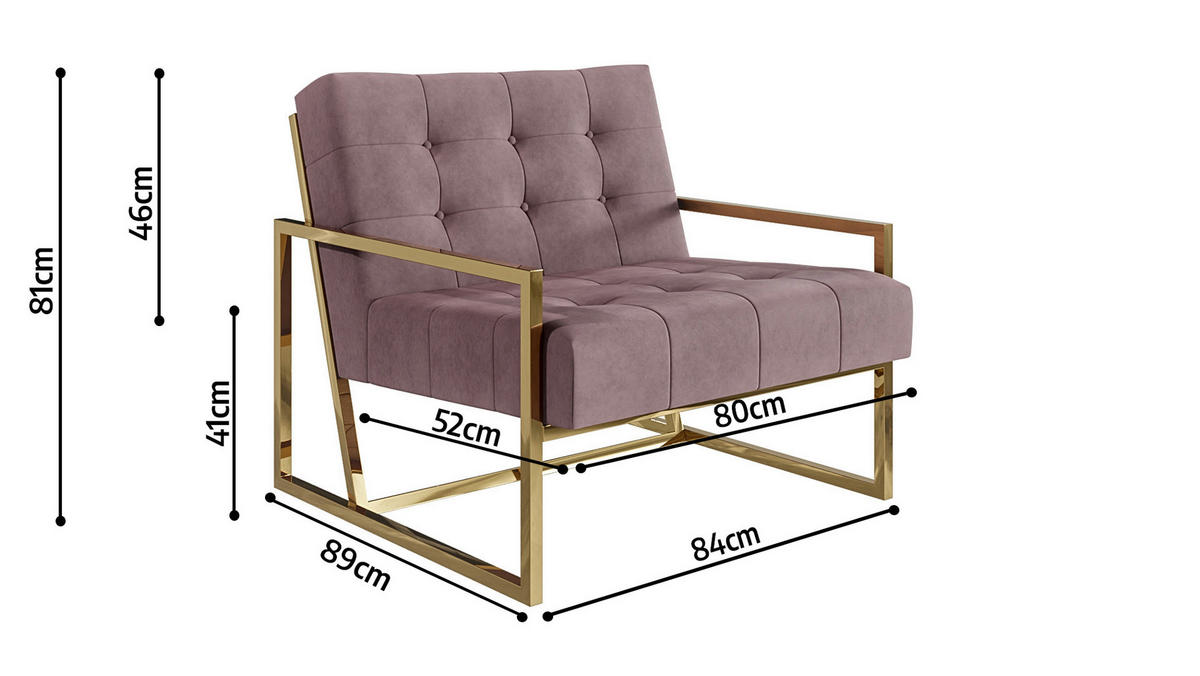 LOUNGESESSEL Duban Rosa Samtstoff - Pink/Goldfarben, Holz/Textil (84/81/89cm) - S-Style Möbel