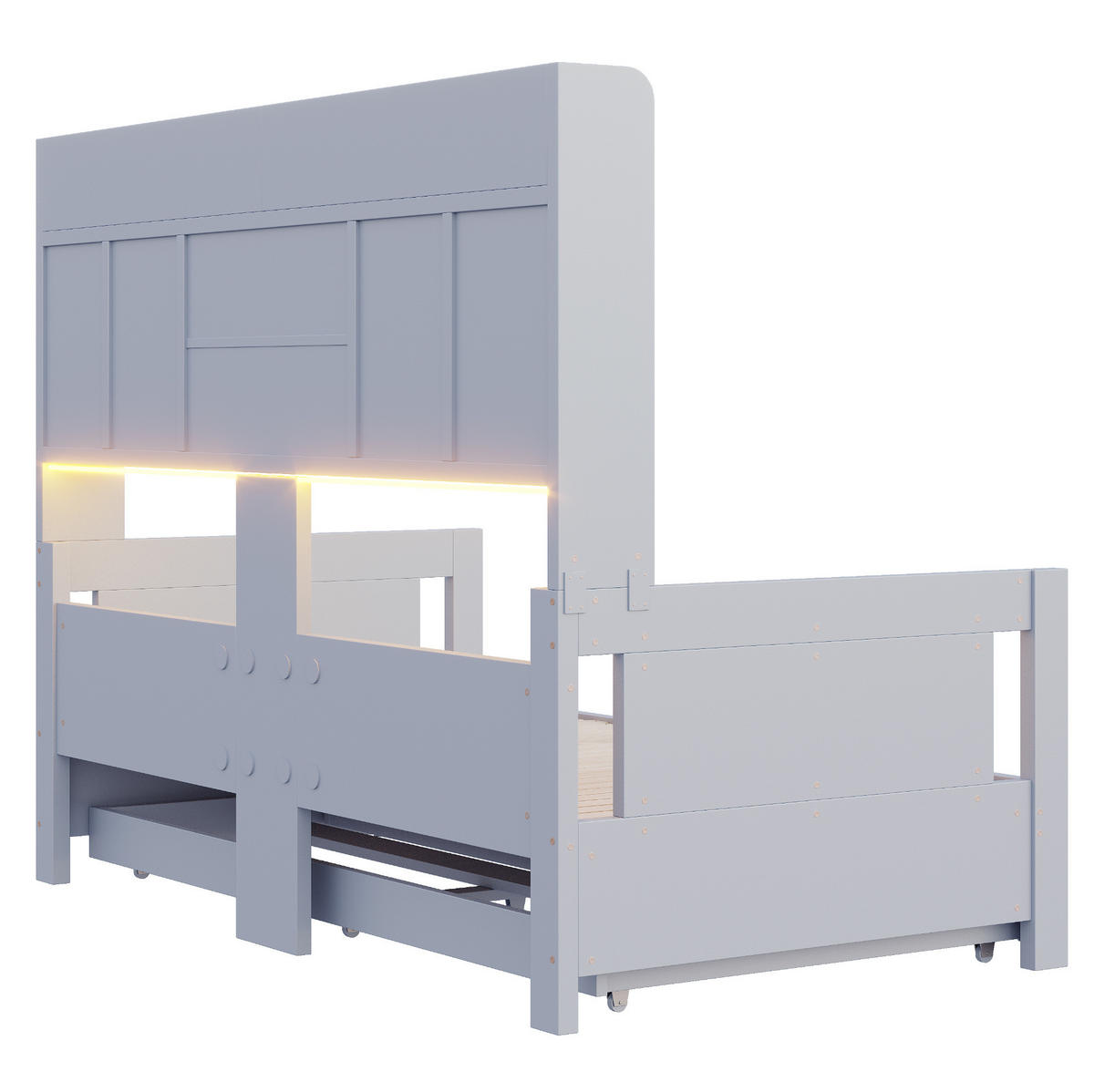 BETT 90/180×190 cm in Grau mit Stauraum, Steckdose und LED-Beleuchtung - Grau, Holz (180/190cm) - Flora Grace