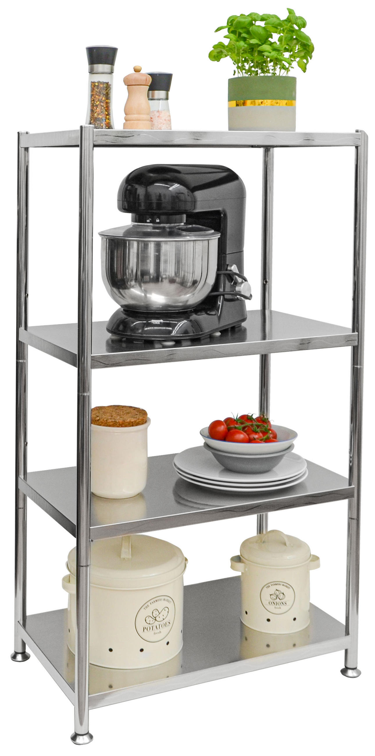 EDELSTAHL-REGAL 61x36x113 cm bis 60kg inkl. 4 Ebenen - Silberfarben, Metall (35/113/60cm) - shelfr