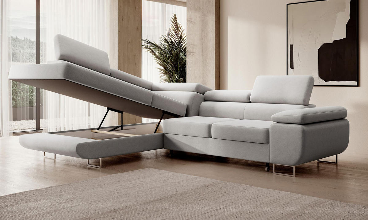 ECKSOFA Stevil Graubeige Velours - Greige/Silberfarben, Textil/Metall (275/203cm) - Selsey