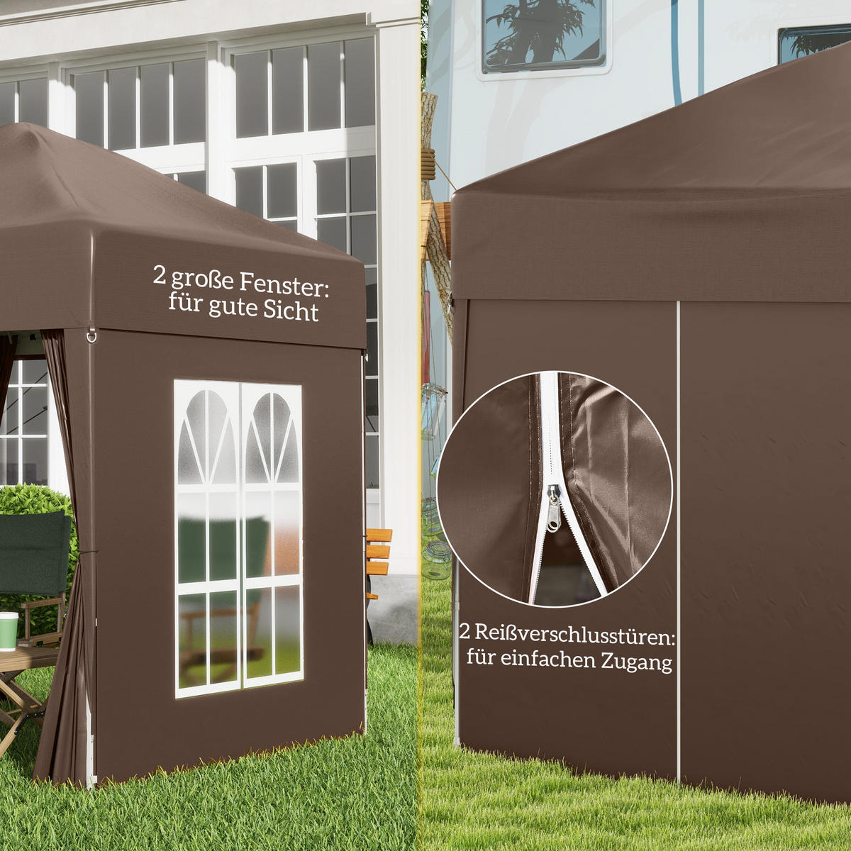 FALTPAVILLON, Schwarz, Stahl, Oxford-Stoff - Braun, Metall (200/240/200cm) - Outsunny