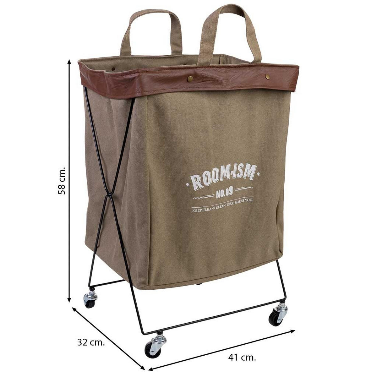 WÄSCHEKORB aus metall 41x32x58cm - Braun, Textil (43/60/34cm) - Wanderlust