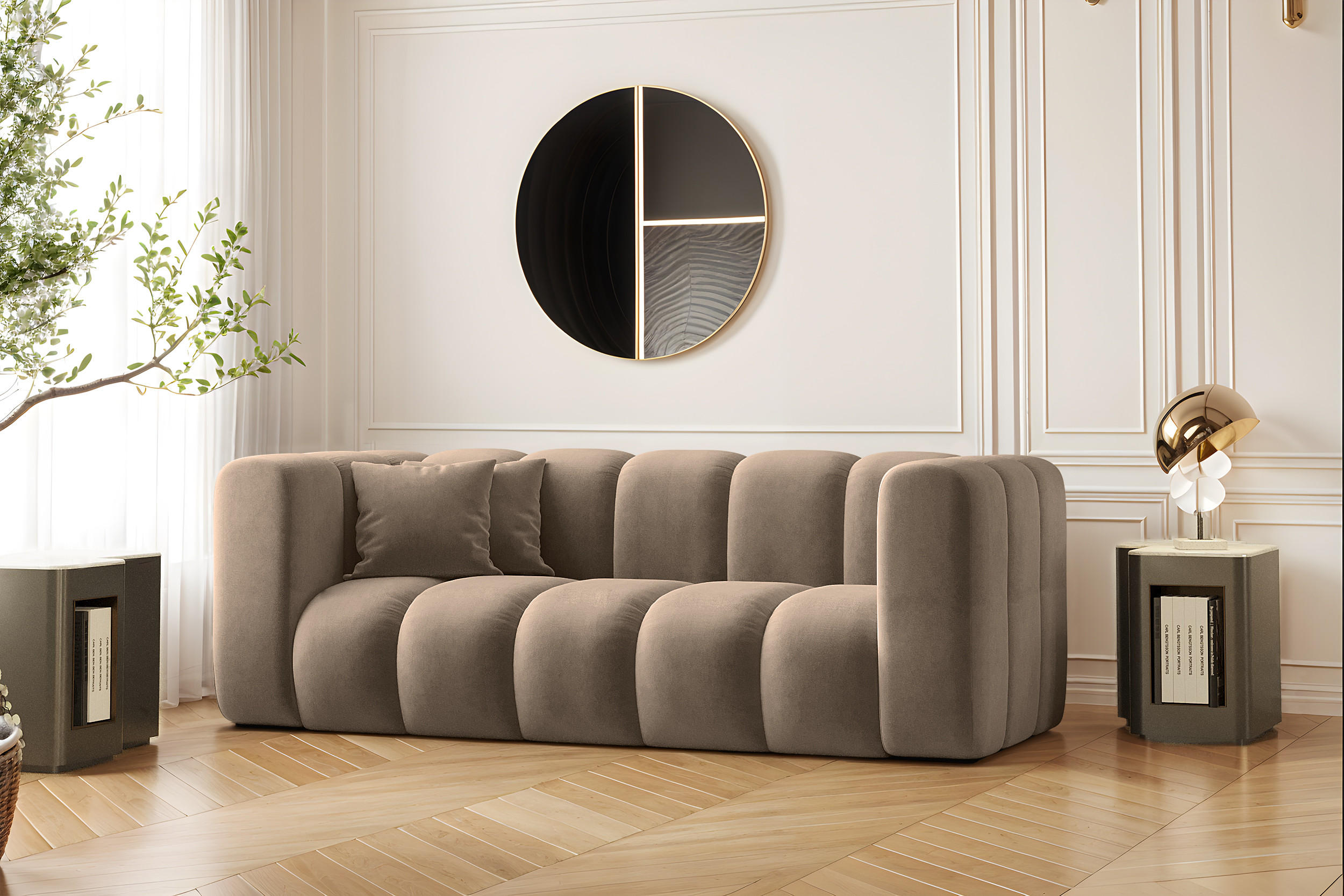COUCH Sofa, Zweisitzer-Sofa Grand Modular Stoff Salvador Dunkelbeige - Cappuccino, Holz (197/70/91cm) - Kaiser Möbel