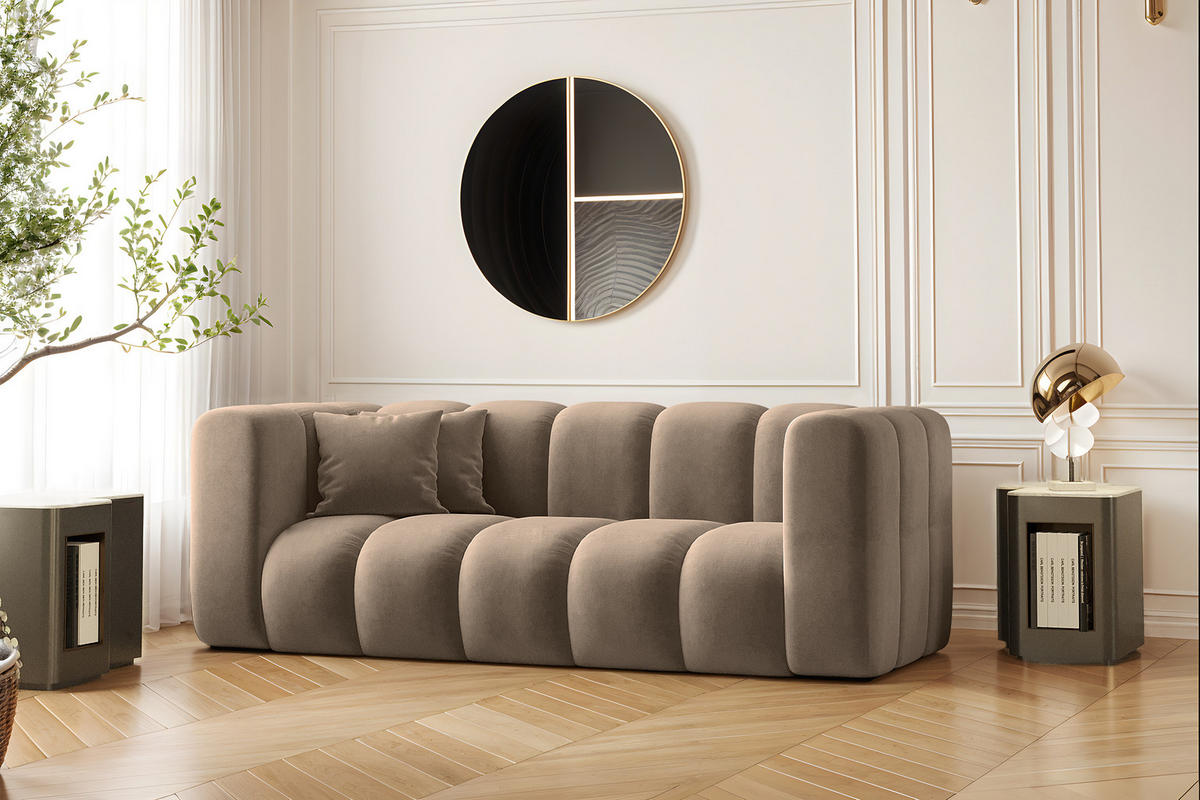 COUCH Sofa, Zweisitzer-Sofa Grand Modular Stoff Salvador Dunkelbeige - Cappuccino, Holz (197/70/91cm) - Kaiser Möbel
