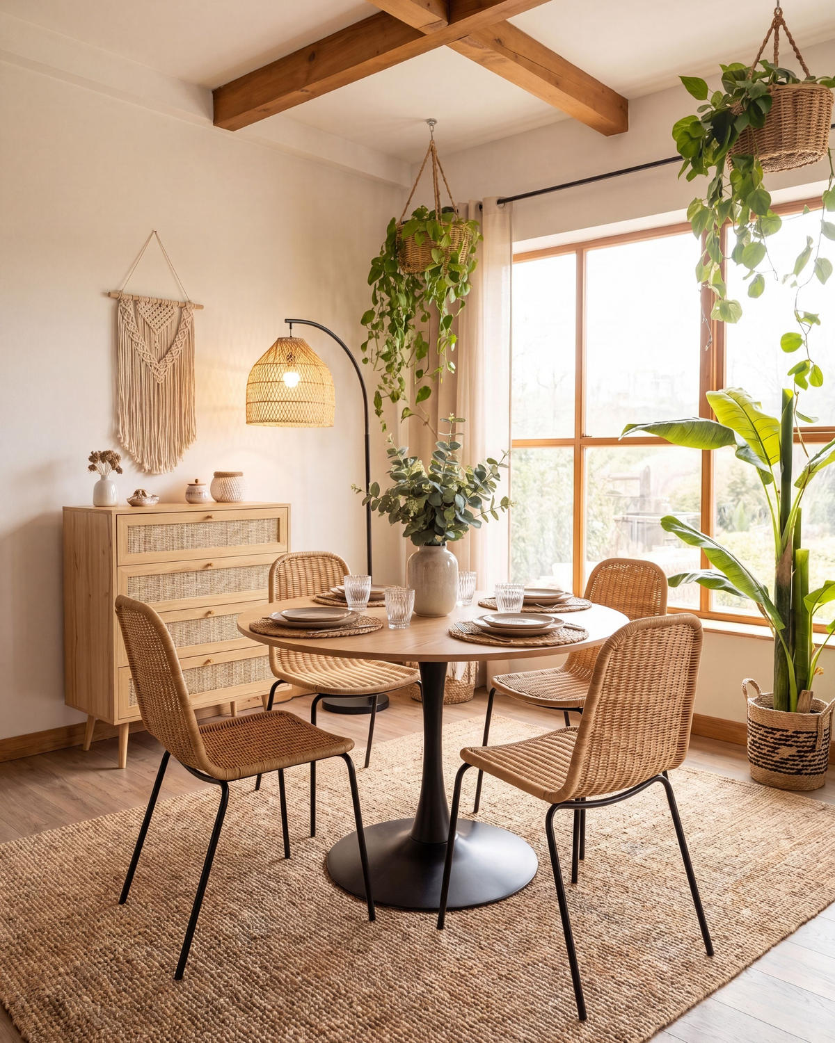 ESSZIMMERSTUHL 2er Set Rattan Naturfarben Roxton - Naturfarben, Naturmaterialien (56/85/54cm) - Beliani