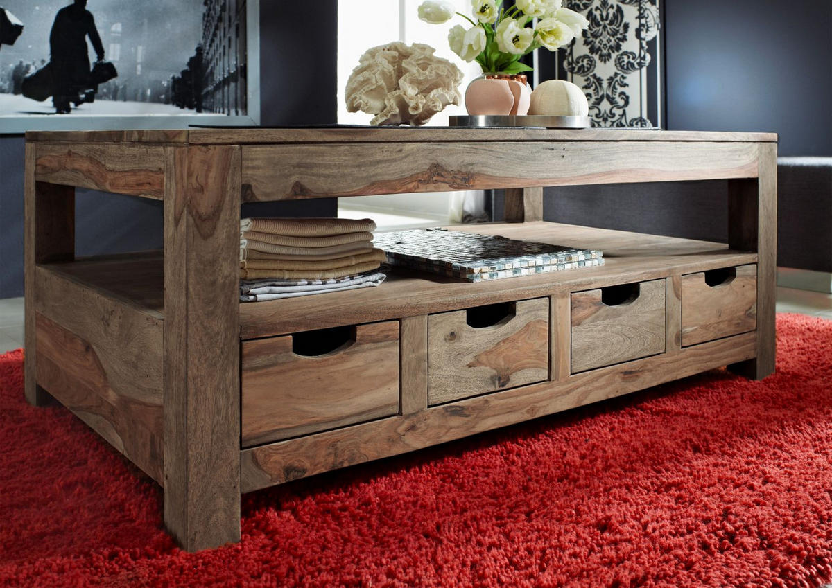COUCHTISCH Sheesham 120x70x50 grau geölt NATURE GREY #33 - Grau, Holzwerkstoff (70/120/50cm) - Massivmoebel24