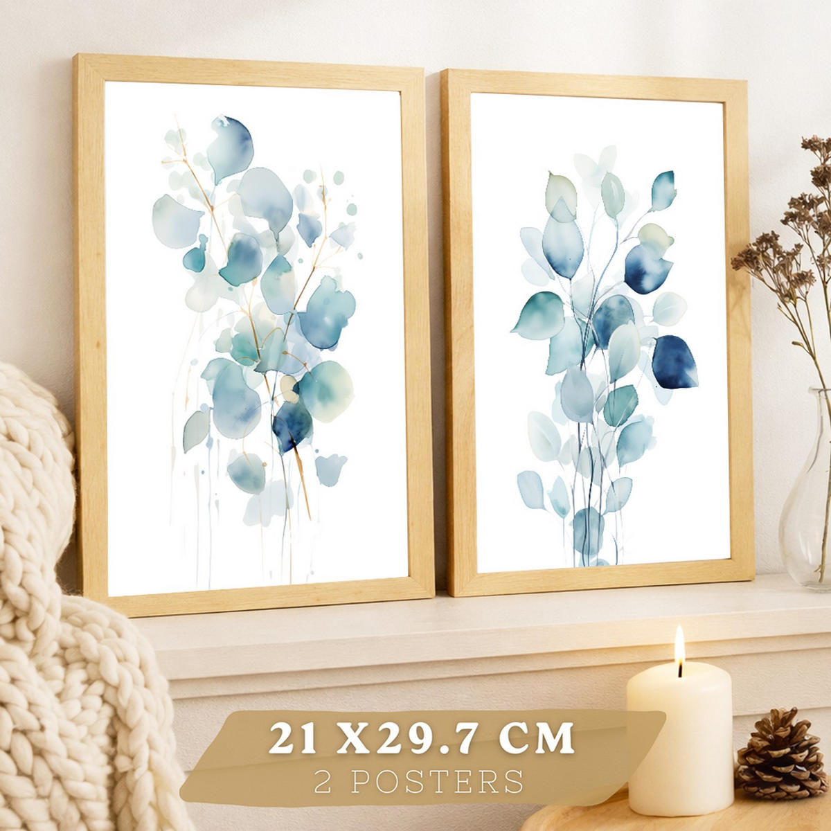 PLAKAT Sada 2 Akvarelový květ A3 Lehký dřevěný rám - béžová, papír (29.7/1/42cm) - Nacnic