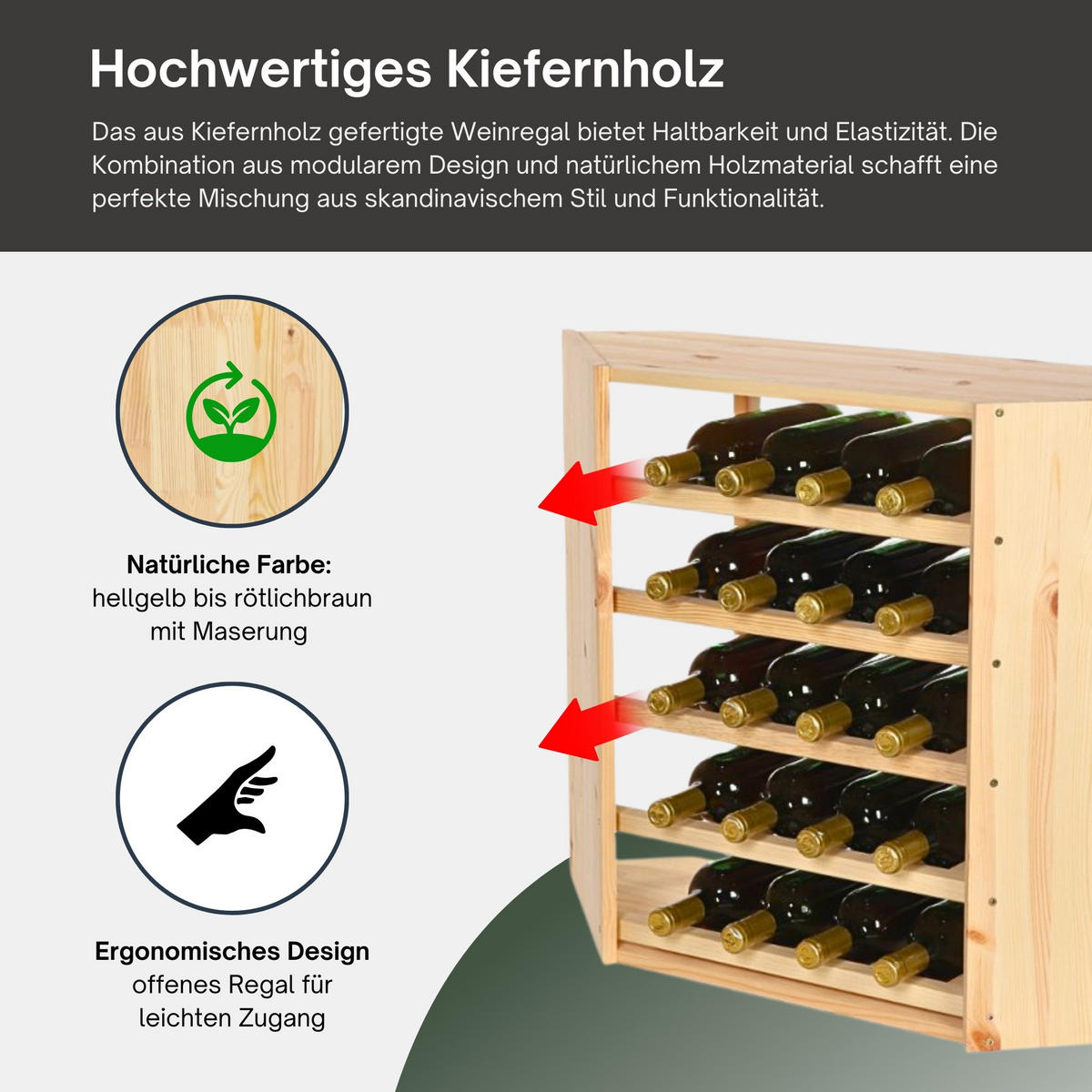 WEINREGAL Vincellar Mod 60x30x30 cm Eckmodul Für 18 Flaschen Massives Kiefernholz Natur - Naturfarben, Holz (30/60/30cm) - PROREGAL