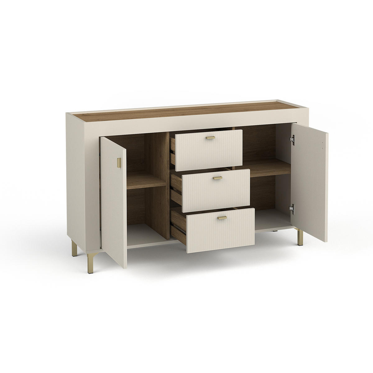 KOMMODE Monta mit 2 Türen und 3 Schubladen, Kaschmir - Kaschmir, Holzwerkstoff (137/84/40cm) - Beautysofa