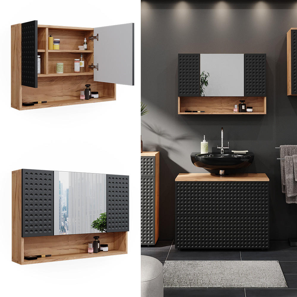 BADSPIEGELSCHRANK Irma Anthrazit gepunktet 80.1 x 55 cm - Anthrazit, Holzwerkstoff (80.1/55/17cm) - Vicco