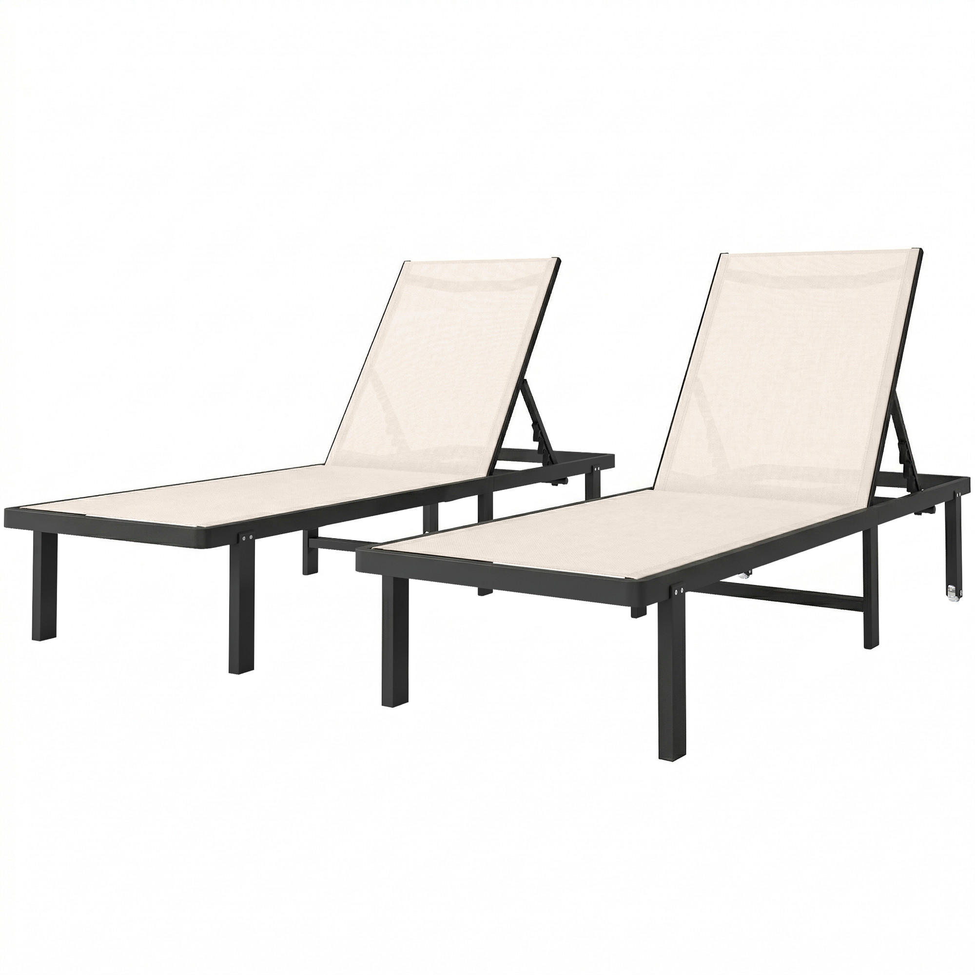 SONNENLIEGE Set aus 2 verstellbaren Sonnenliegen mit Rollen verstellbarer Rückenlehne ,4-stufig ，190*62*88 cm - Beige, Metall (62/88/190cm) - Vallsero