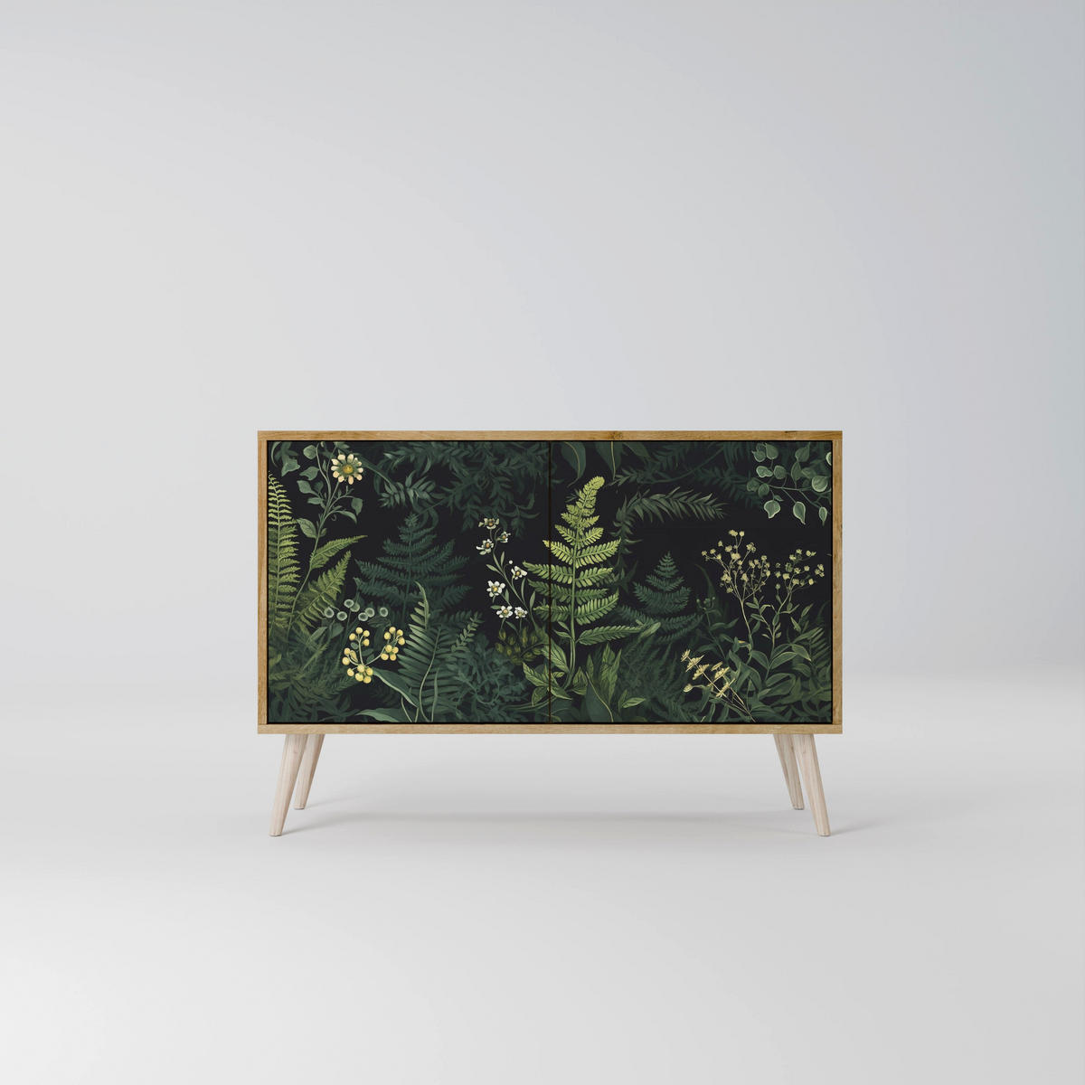 SIDEBOARD FERN FLOWERS, Eicheneffekt, 111x42x77,5 cm, 2 Türen - Eichefarben/Buchefarben, Holzwerkstoff/Buchenholz (111/77.5/42cm) - SpaceRebels