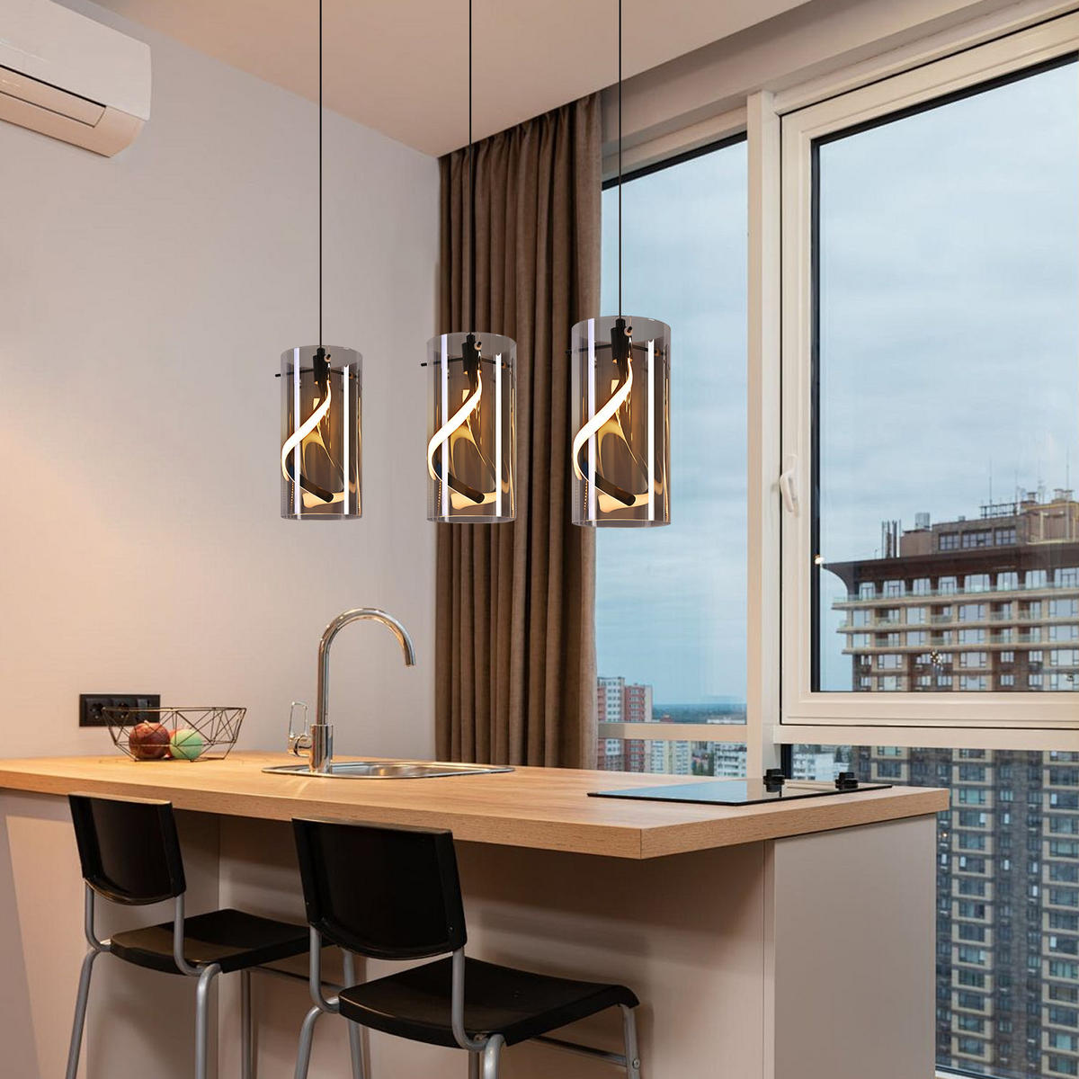 LED PENDELLEUCHTE Beatrice 48/12/150 cm - Schwarz, Glas (48/12/150cm) - ZMH