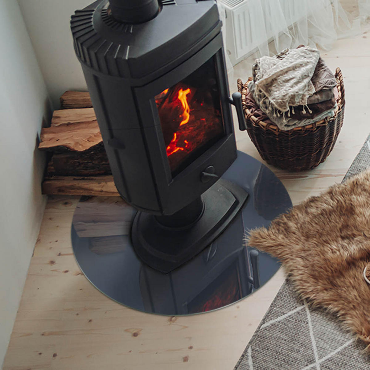 GLASPLATTE für Kamin Ø 60 cm Marineblau - Dunkelblau, Glas (60/60/0.4cm) - ArtPrintCave