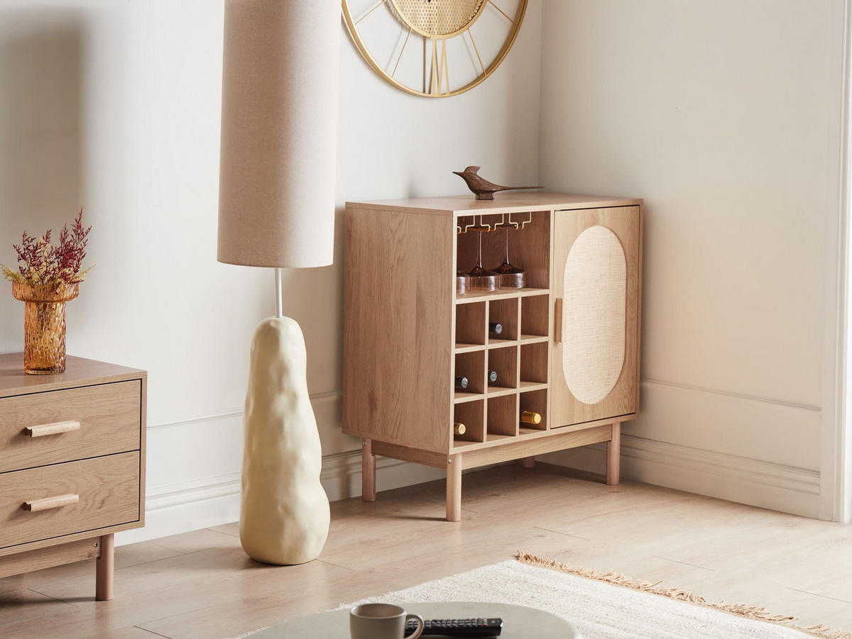 WEINREGAL Hellbraun Costello - Hellbraun/Braun, Holz/Holzwerkstoff (80/82/40cm) - Beliani