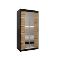 SCHWEBETÜRENSCHRANK 200/100/62 2-türig - Silberfarben/Schwarz, Holz/Kunststoff (100/200/62cm) - MÖBEL KRYSPOL
