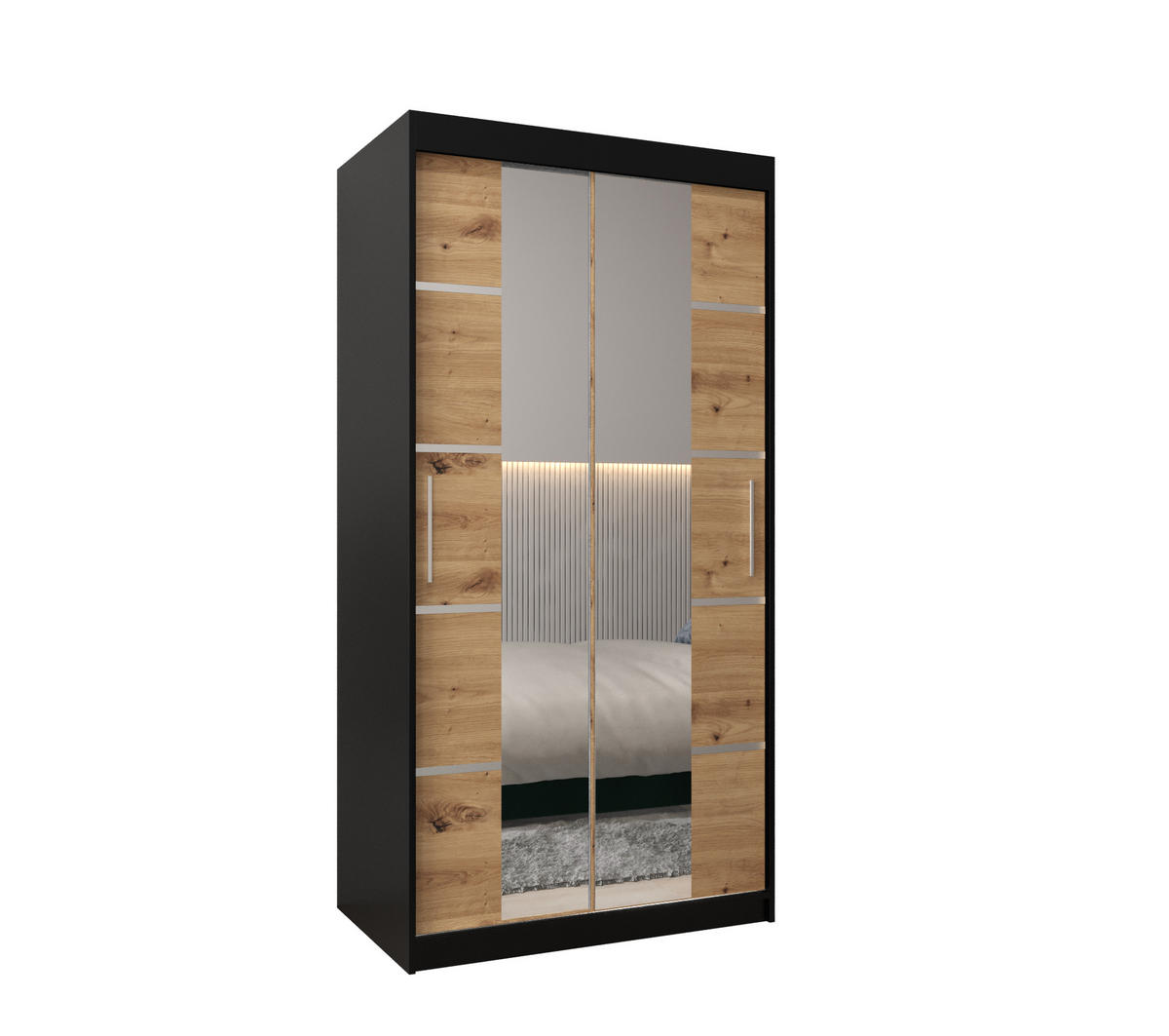SCHWEBETÜRENSCHRANK 200/100/62 2-türig - Silberfarben/Schwarz, Holz/Kunststoff (100/200/62cm) - MÖBEL KRYSPOL