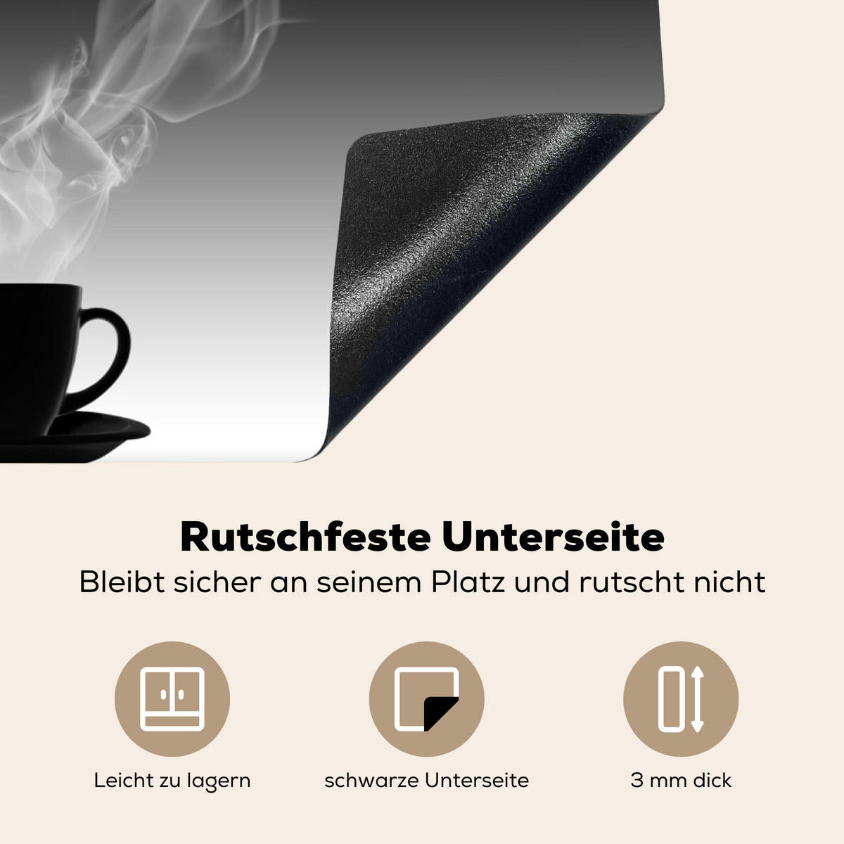 HERDABDECKPLATTE Kaffee - Herz - Schwarz und weiß - Tassen 81x52 cm - Weiß, Kunststoff (81.6/0.2/52.7cm) - MuchoWow