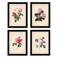 POSTER Set mit 4 Botanische Papier Hintergrund Rosa Blumen A3 Rahmenlos - Klar, Papier (29.7/3cm) - Nacnic