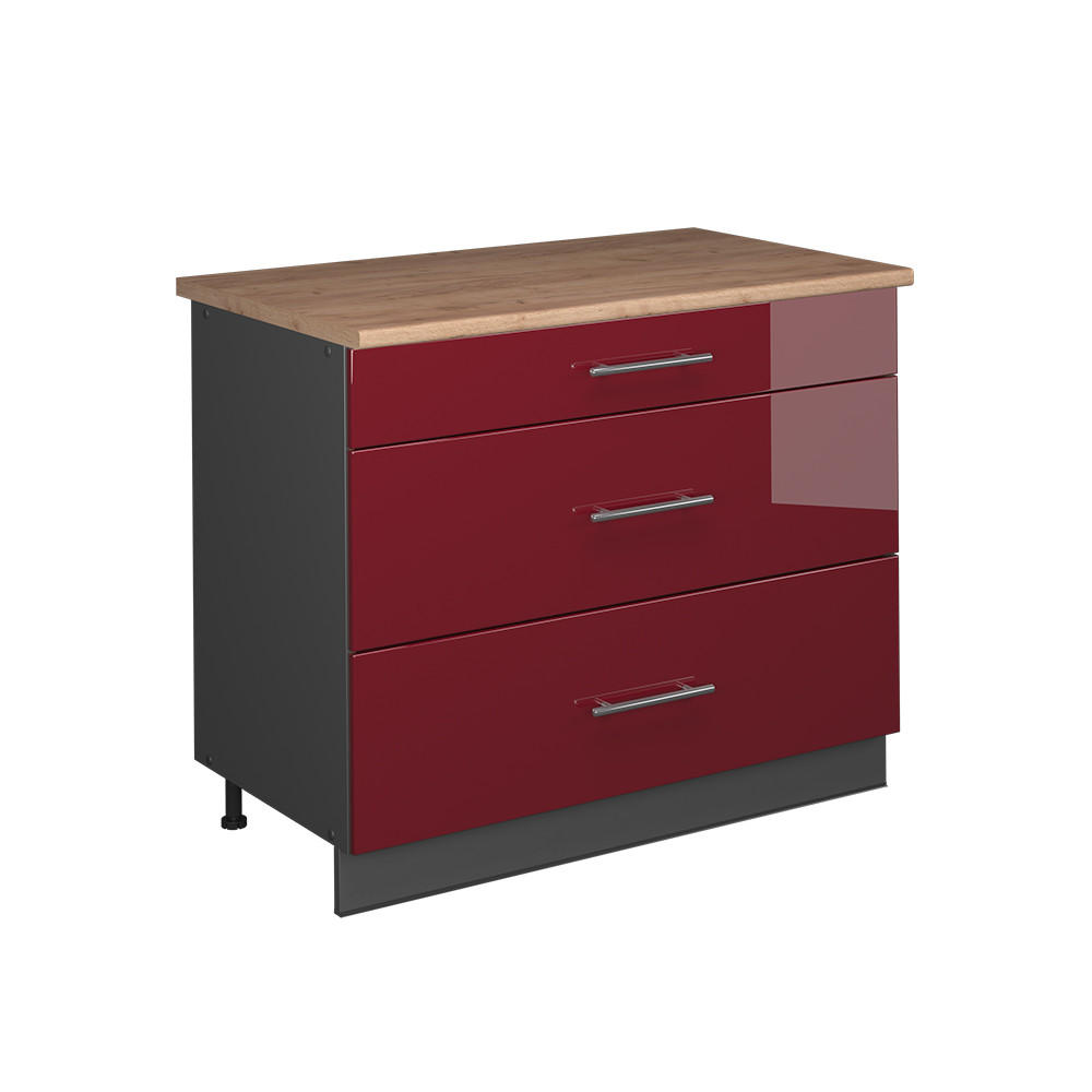 KÖKSUNDERSKÅP Fame-Line, Bordeaux högblank/antracit, 100 cm, AP Oak Bordeaux, Antracit 82/100/60 cm