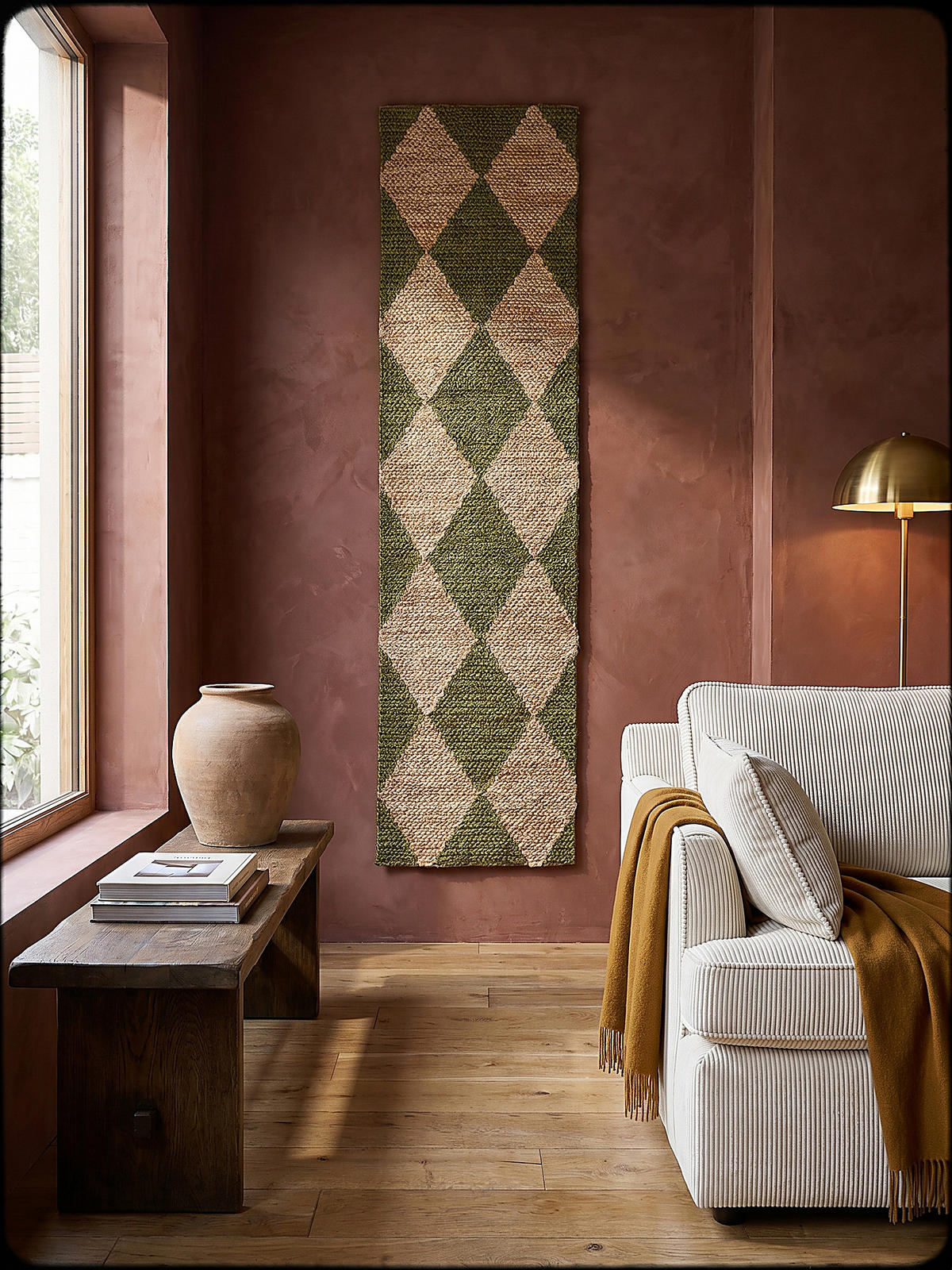 JUTETEPPICH BAIN, mit Rautenmuster, Olivegrün, 80 x 230 cm - Grün, Textil (230/80cm) - KADIMA DESIGN