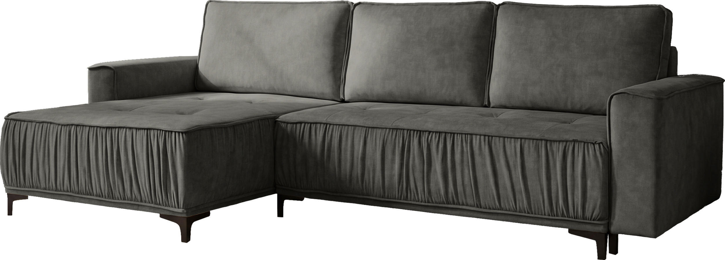 ECKSOFA Velora mit Schlaffunktion & Stauraum, Universell Rechts/Links, Grau Samt 270/92/150 cm - Schwarz/Grau, Textil/Metall (270/150cm) - WFL GROUP