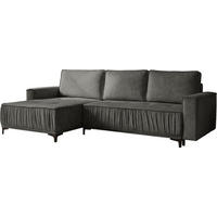 ECKSOFA Velora mit Schlaffunktion & Stauraum, Universell Rechts/Links, Grau Samt 270/92/150 cm - Schwarz/Grau, Textil/Metall (270/150cm) - WFL GROUP
