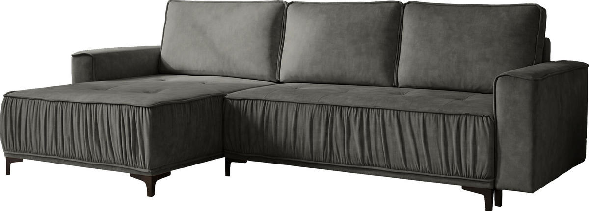 ECKSOFA Velora mit Schlaffunktion & Stauraum, Universell Rechts/Links, Grau Samt 270/92/150 cm - Schwarz/Grau, Textil/Metall (270/150cm) - WFL GROUP