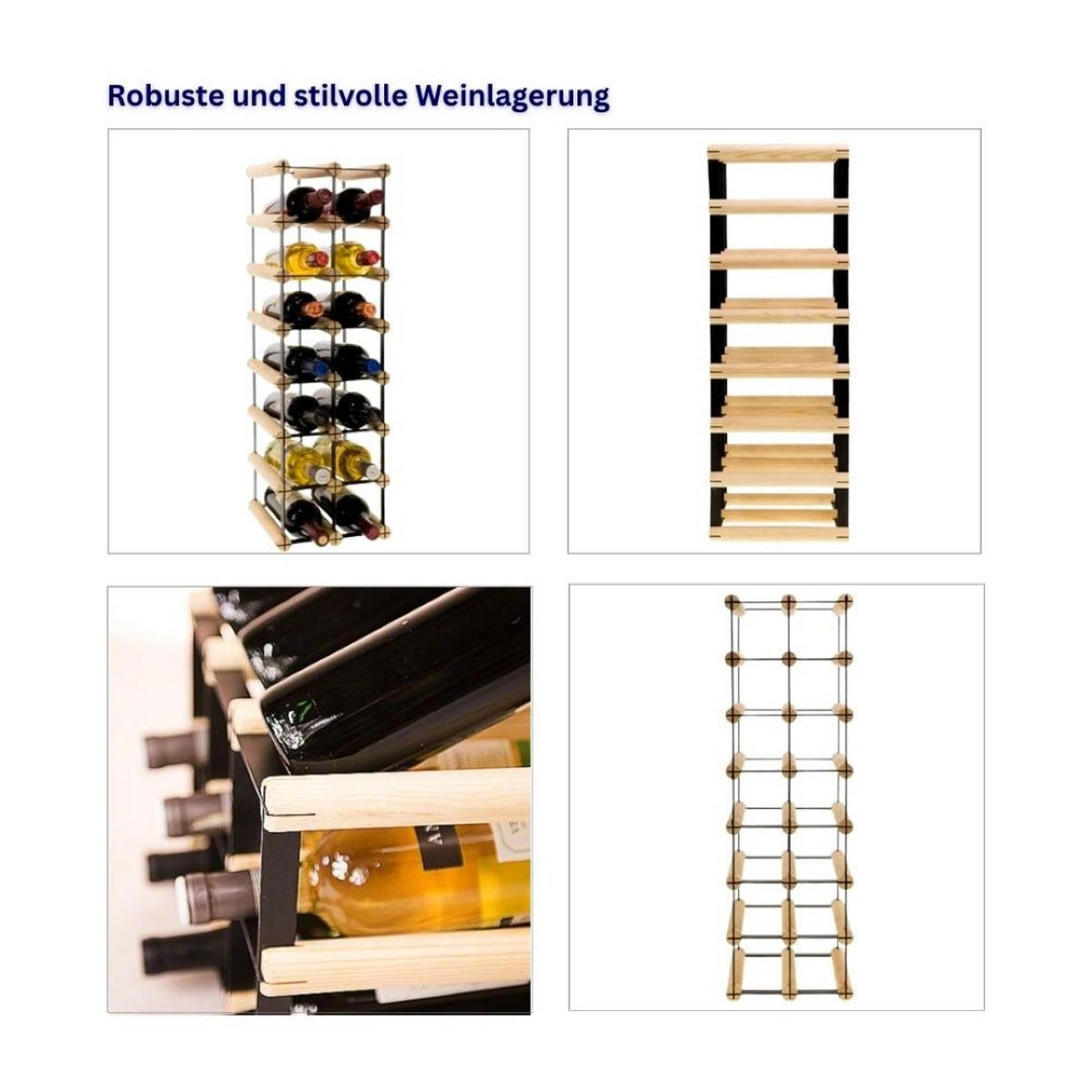 WEINREGAL Vinotega Mod Metal 72,5x22,5x24,5 cm 2x7 Flaschen Massives Kiefernholz Natur - Naturfarben, Holz (22.5/72.5/24.5cm) - PROREGAL