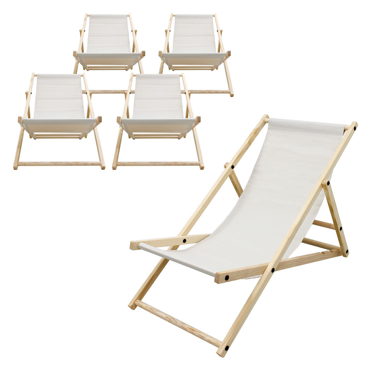 STRANDLIEGE 5er Set Beige - Beige, Holz (57.5/83/100cm) - ECD-Germany