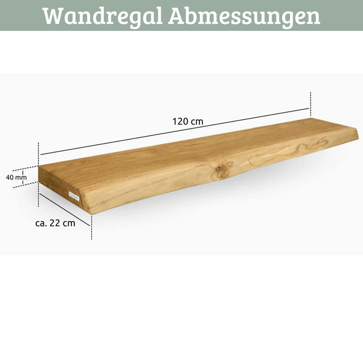 WANDREGAL Holz schwebend KYLO Eichenholz Massiv mit Baumkante 120x22x4 cm - Braun, Holz (120/4/22.2cm) - DELUKE