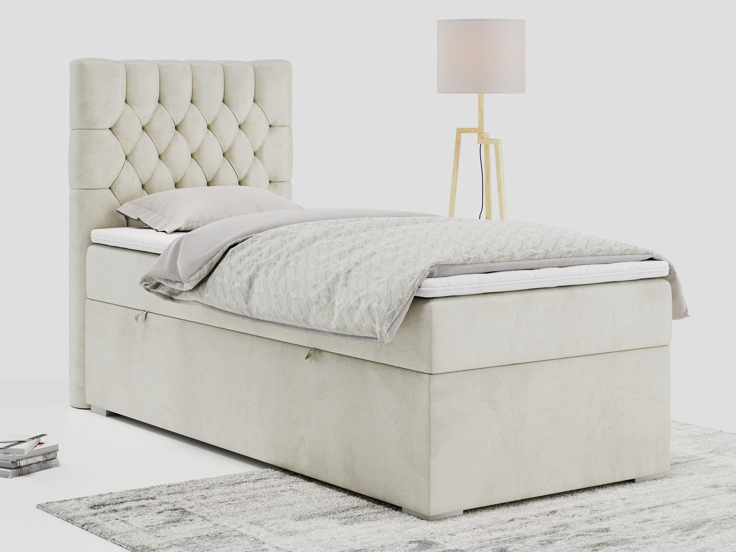 BOXBETT PERA 90/200 Beige Velvet - H3 - Links Seite - Beige, Holz/Textil (90/200cm) - MKS