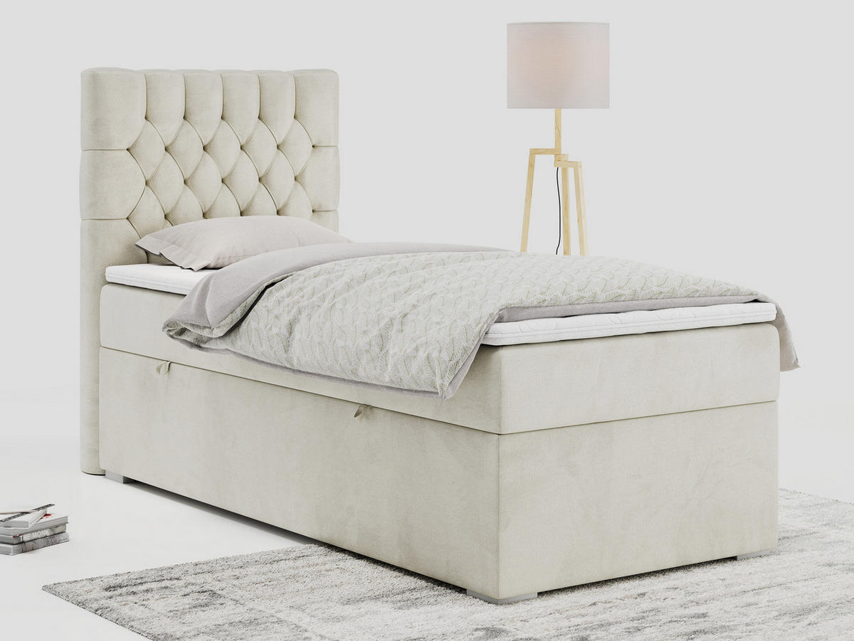 BOXBETT PERA 90/200 Beige Velvet - H3 - Links Seite - Beige, Holz/Textil (90/200cm) - MKS