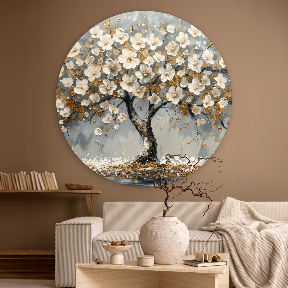 WANDBILD Baum - Gold - Blumen - Abstrakt - Kunst 150x150 cm - Goldfarben, Kunststoff (150/150cm) - MuchoWow