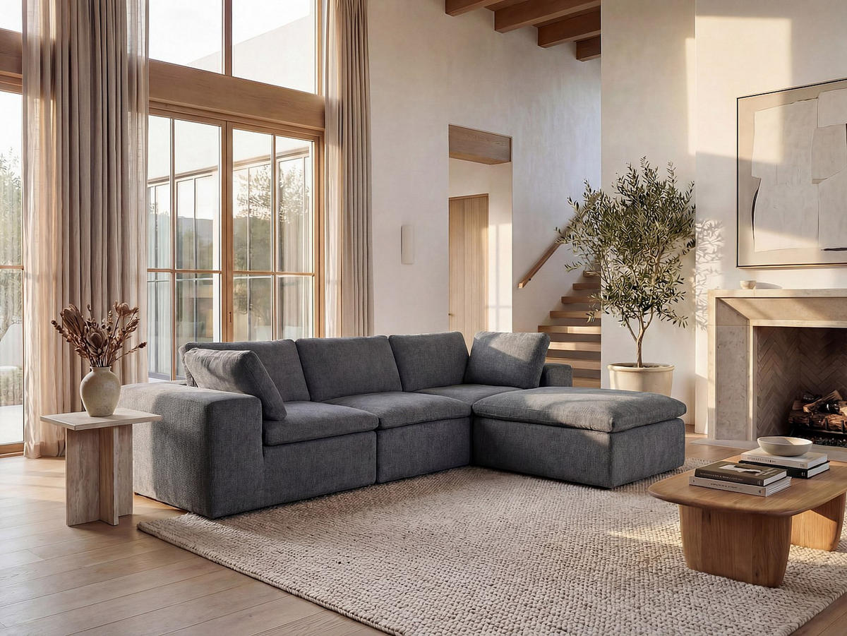 ECKSOFA modulbar - Stoff Anthrazitgrau - CORTOLINE - Anthrazit, Textil (304/199cm) - Vente-Unique