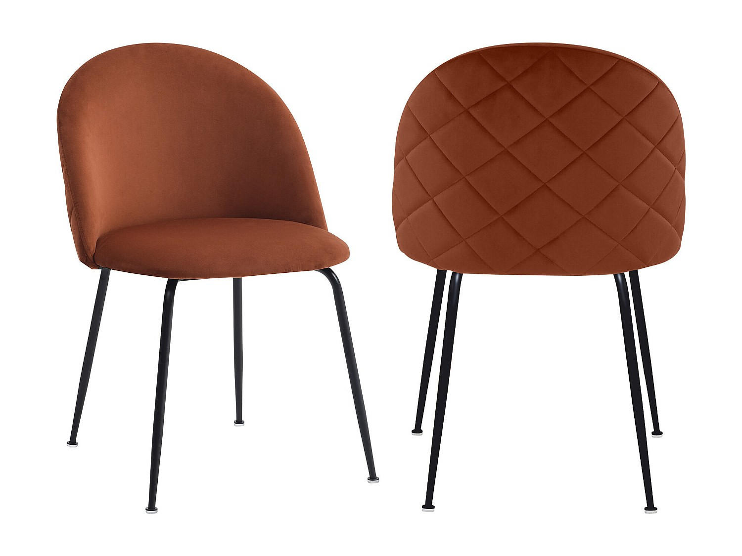 STUHL 2er-Set - Samt & schwarzer Edelstahl - Terracotta - MELBOURNE - Braun, Textil (55/77/50cm) - Vente-Unique