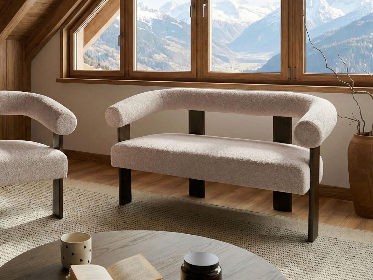 POHOVKA 2-místná Bouclé Tmavě hnědá/Béžová Ilbro - béžová, textil (138/76/68cm) - Beliani